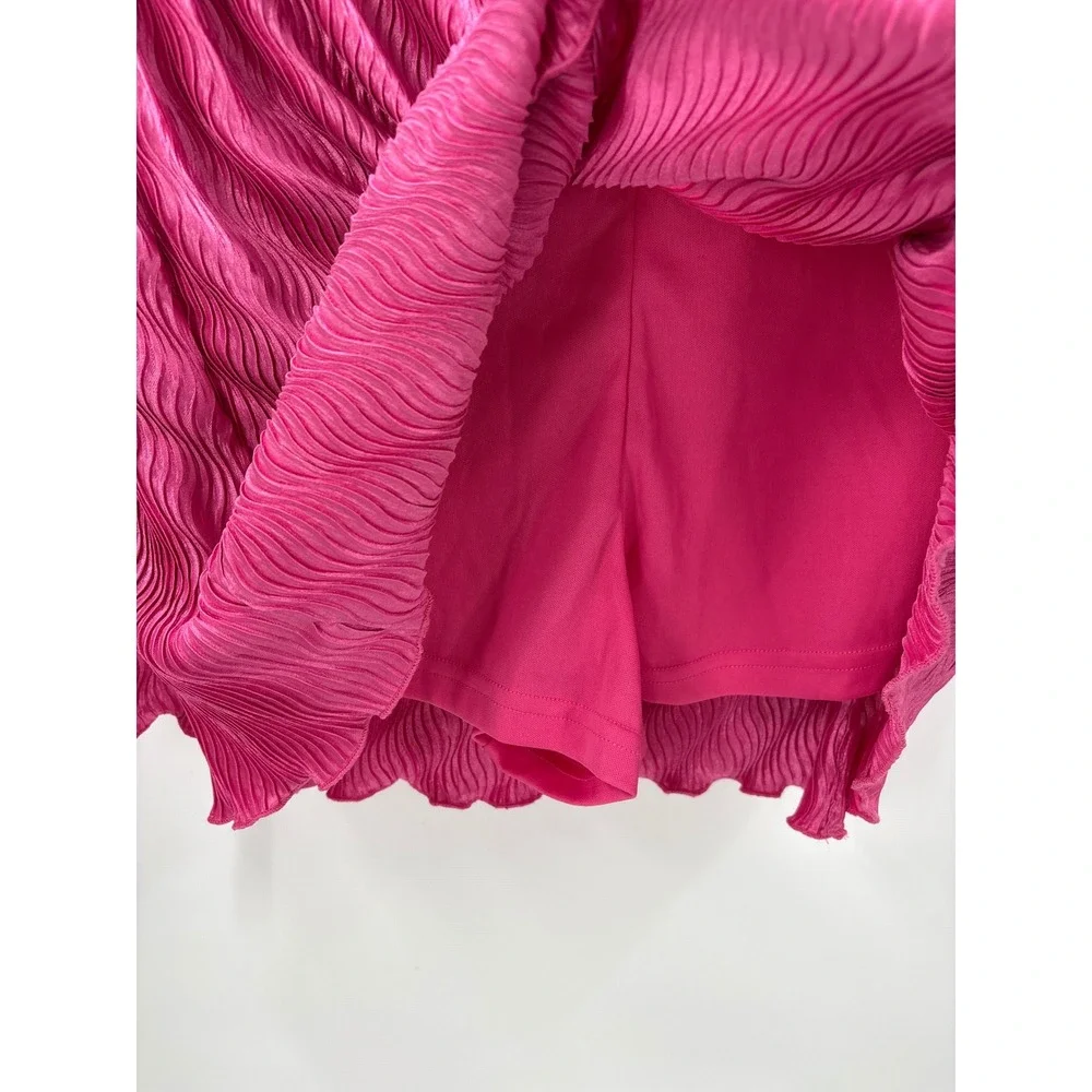 Lulus Cute Praise‎ Hot Pink Plisse Satin Faux-Wrap Mini Skort NWT Large Fuchsia
